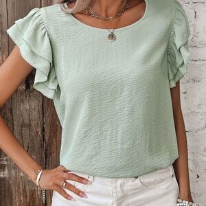Mint Green Ruffle Sleeve Top